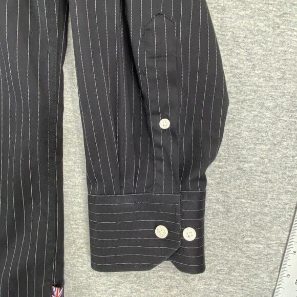 English Laundry Shirt Mens 17.5 Black Pinstriped Button Down Long Sleeve Collar - Picture 8 of 14